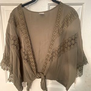 NWT Olive Lace Tie Waist Shrug